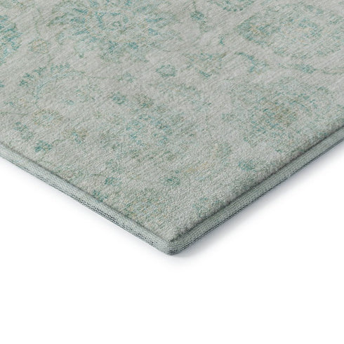 8' X 10' Turquoise And Beige Damask Washable Area Rug With UV Protection