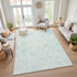 8' X 10' Turquoise And Beige Damask Washable Area Rug With UV Protection