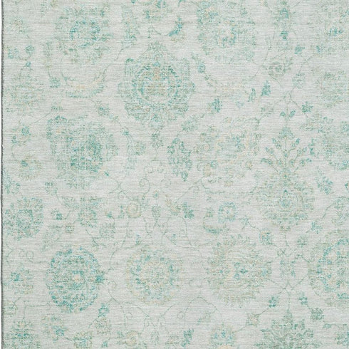 8' X 10' Turquoise And Beige Damask Washable Area Rug With UV Protection