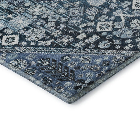 5' X 8' Blue And Ivory Geometric Washable Area Rug With UV Protection