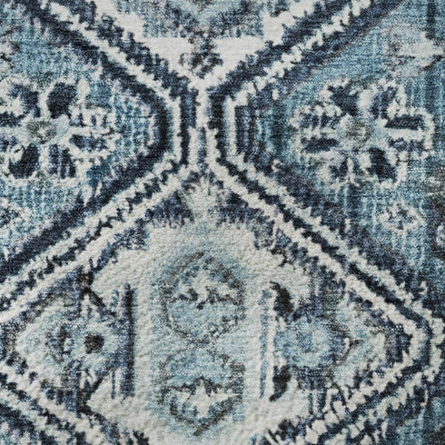 5' X 8' Blue And Ivory Geometric Washable Area Rug With UV Protection