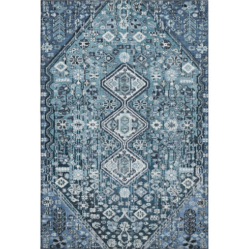 8' X 10' Blue And Ivory Geometric Washable Area Rug With UV Protection