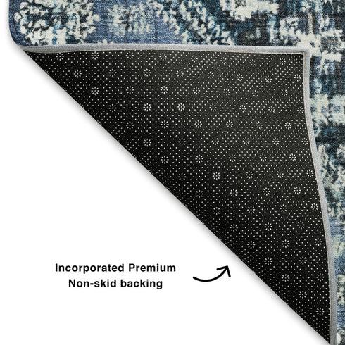 8' X 10' Blue And Ivory Geometric Washable Area Rug With UV Protection