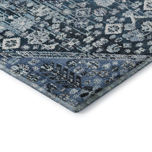 8' X 10' Blue And Ivory Geometric Washable Area Rug With UV Protection