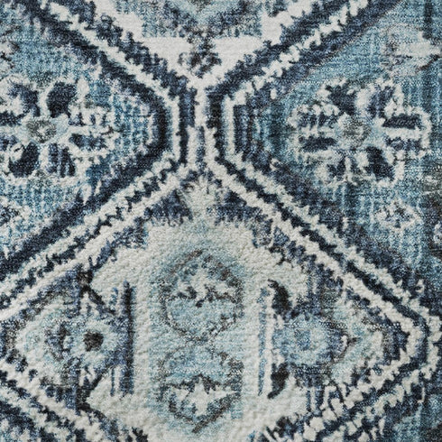 8' X 10' Blue And Ivory Geometric Washable Area Rug With UV Protection