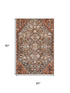 5' X 8' Chocolate Rust And Ivory Geometric Washable Area Rug With UV Protection
