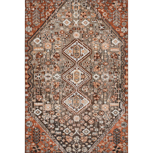 5' X 8' Chocolate Rust And Ivory Geometric Washable Area Rug With UV Protection