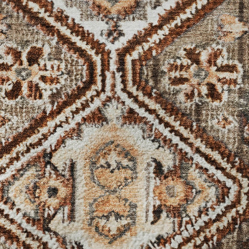 5' X 8' Chocolate Rust And Ivory Geometric Washable Area Rug With UV Protection