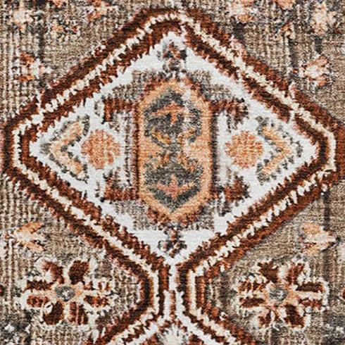5' X 8' Chocolate Rust And Ivory Geometric Washable Area Rug With UV Protection