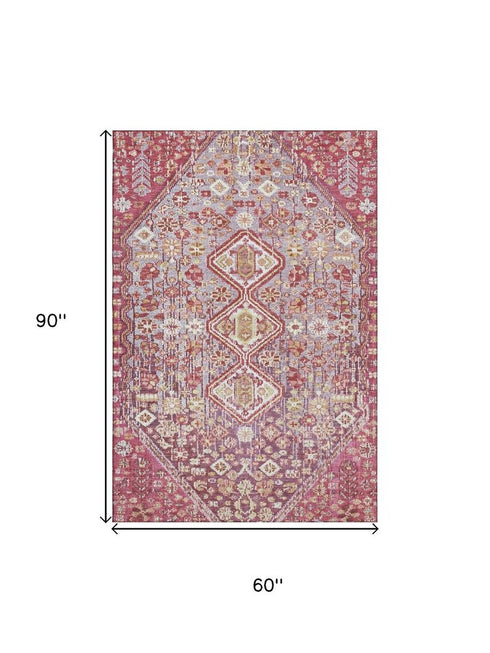 5' X 8' Merlot And Lavender Geometric Washable Area Rug With UV Protection
