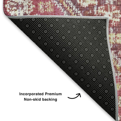 5' X 8' Merlot And Lavender Geometric Washable Area Rug With UV Protection