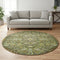 8' Olive Green Ivory And Brown Geometric Washable Round Rug With UV Protection