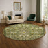 8' Olive Green Ivory And Brown Geometric Washable Round Rug With UV Protection