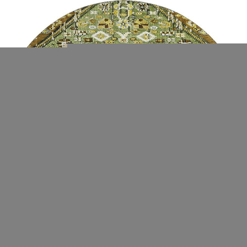 8' Olive Green Ivory And Brown Geometric Washable Round Rug With UV Protection