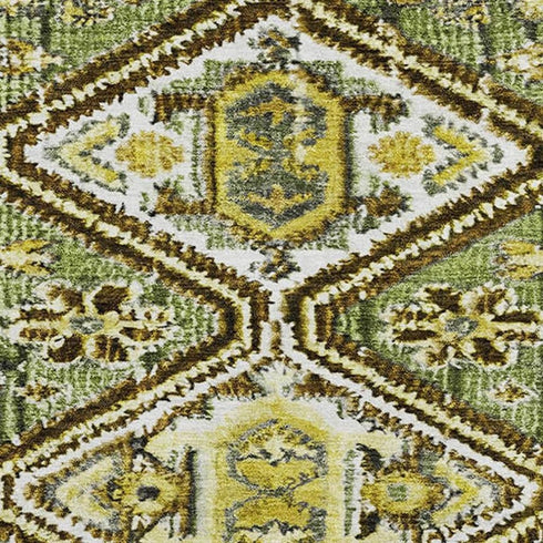 8' Olive Green Ivory And Brown Geometric Washable Round Rug With UV Protection