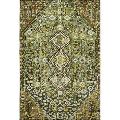 8' X 10' Olive Green Ivory And Brown Geometric Washable Area Rug With UV Protection