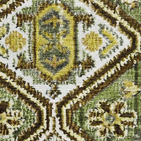 8' X 10' Olive Green Ivory And Brown Geometric Washable Area Rug With UV Protection