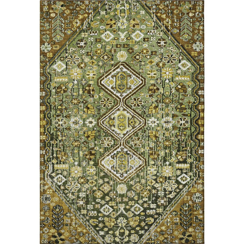 8' X 10' Olive Green Ivory And Brown Geometric Washable Area Rug With UV Protection