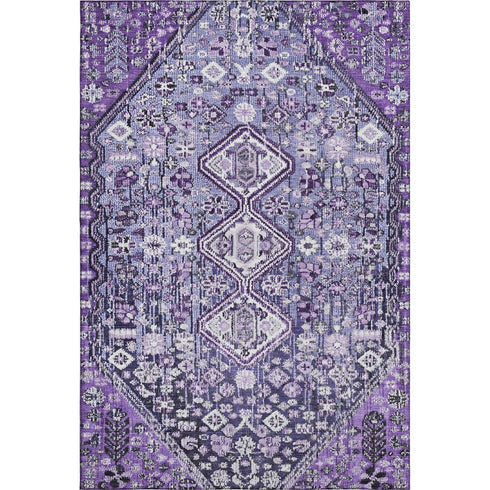 5' X 8' Purple And Ivory Geometric Washable Area Rug With UV Protection