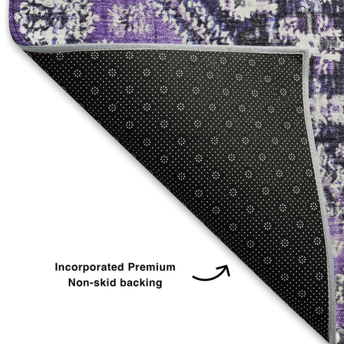 5' X 8' Purple And Ivory Geometric Washable Area Rug With UV Protection