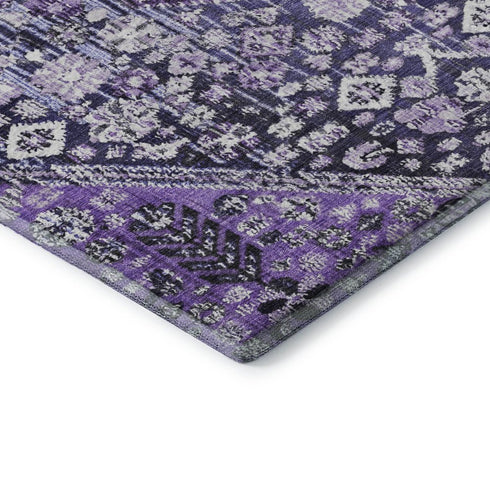 5' X 8' Purple And Ivory Geometric Washable Area Rug With UV Protection