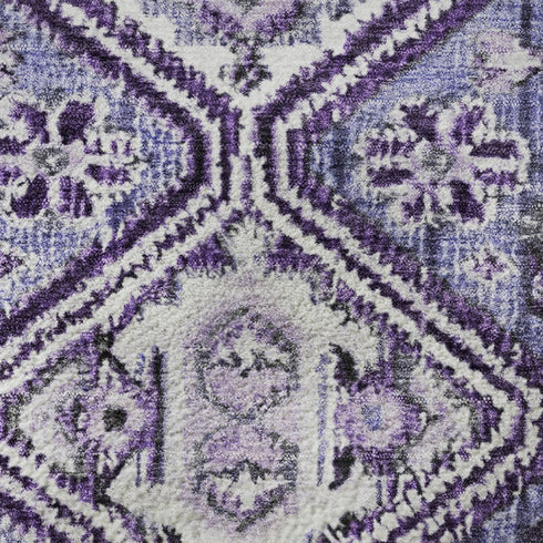 5' X 8' Purple And Ivory Geometric Washable Area Rug With UV Protection