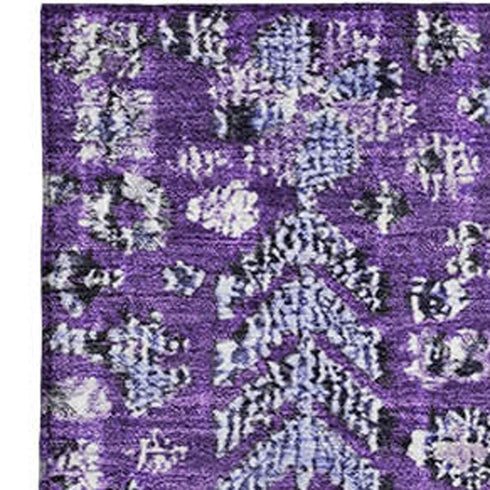 5' X 8' Purple And Ivory Geometric Washable Area Rug With UV Protection
