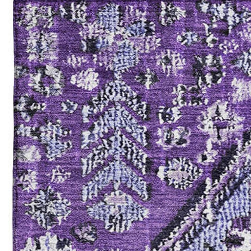 5' X 8' Purple And Ivory Geometric Washable Area Rug With UV Protection