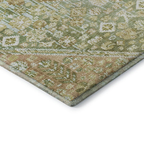 8' Sage Ivory And Tan Geometric Washable Round Rug With UV Protection