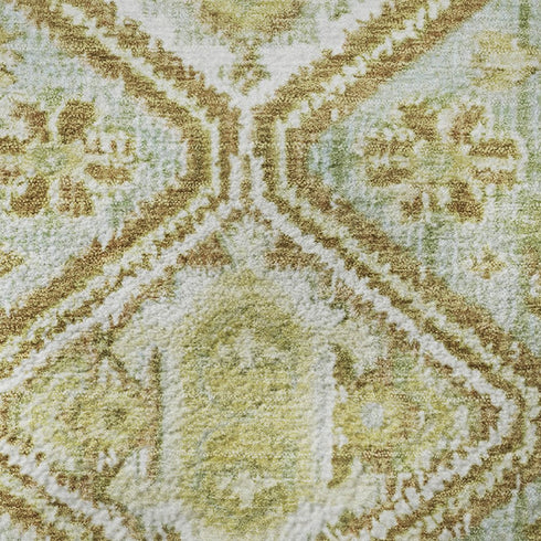 8' Sage Ivory And Tan Geometric Washable Round Rug With UV Protection