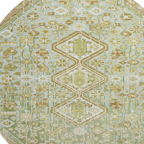 8' Sage Ivory And Tan Geometric Washable Round Rug With UV Protection