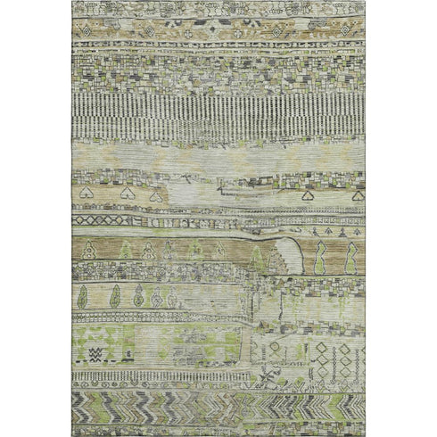 5' X 8' Beige Green And Gray Striped Washable Area Rug With UV Protection