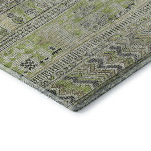 5' X 8' Beige Green And Gray Striped Washable Area Rug With UV Protection