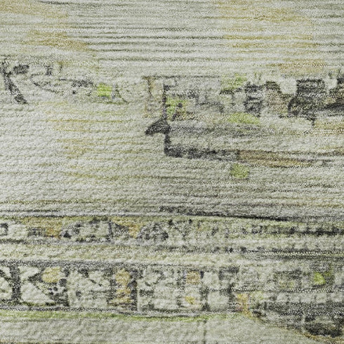 5' X 8' Beige Green And Gray Striped Washable Area Rug With UV Protection