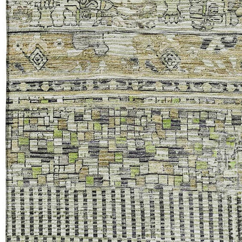 5' X 8' Beige Green And Gray Striped Washable Area Rug With UV Protection