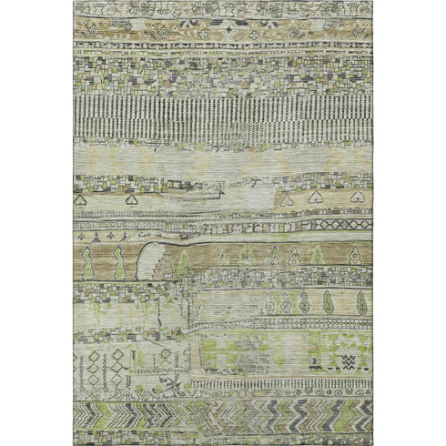 5' X 8' Beige Green And Gray Striped Washable Area Rug With UV Protection