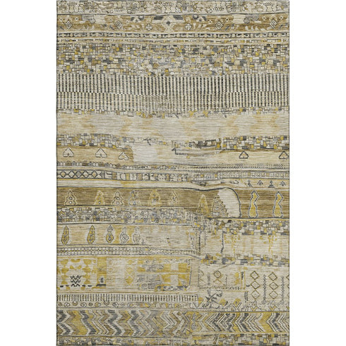 5' X 8' Brown Beige And Gray Striped Washable Area Rug With UV Protection