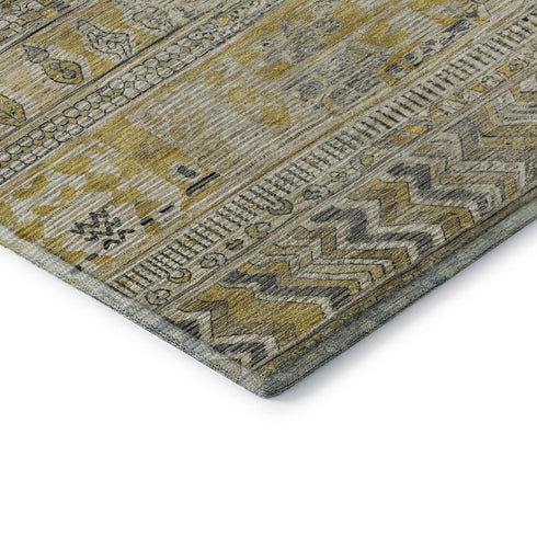 5' X 8' Brown Beige And Gray Striped Washable Area Rug With UV Protection