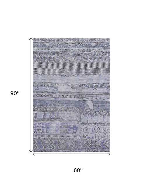 5' X 8' Blue And Gray Striped Washable Area Rug With UV Protection