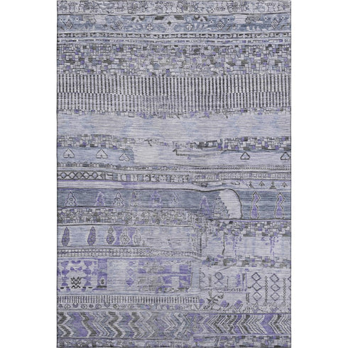 5' X 8' Blue And Gray Striped Washable Area Rug With UV Protection