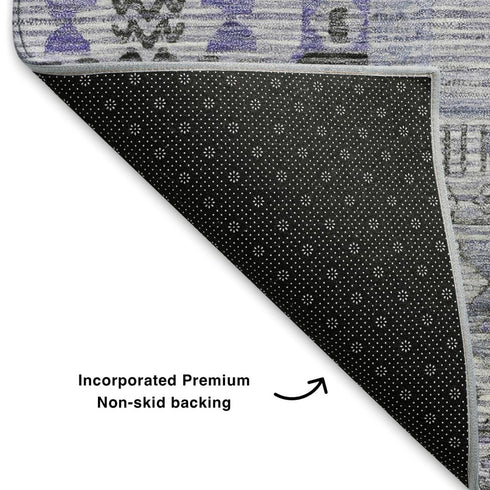 5' X 8' Blue And Gray Striped Washable Area Rug With UV Protection