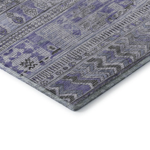 5' X 8' Blue And Gray Striped Washable Area Rug With UV Protection