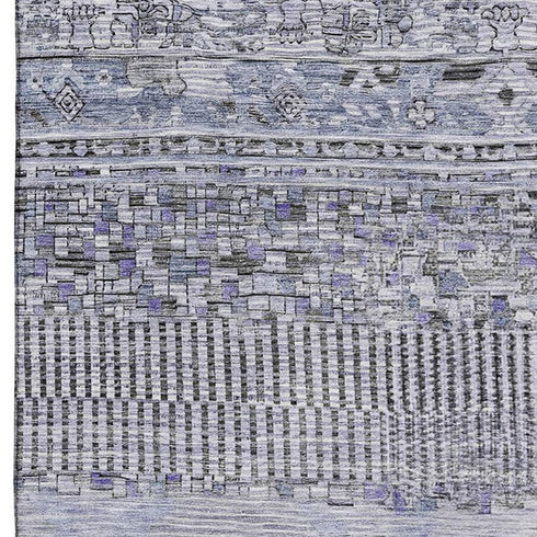 5' X 8' Blue And Gray Striped Washable Area Rug With UV Protection