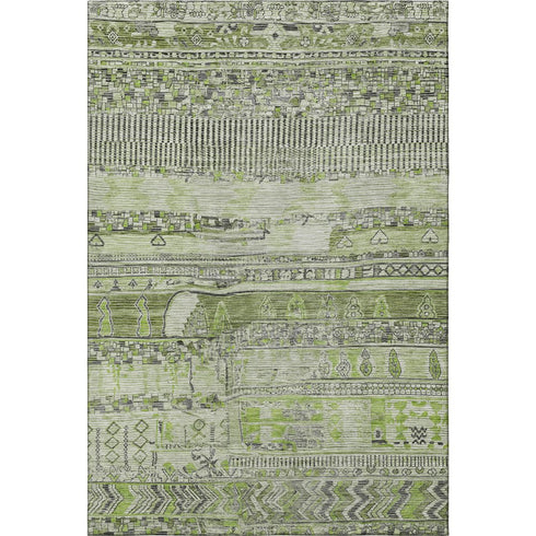 8' X 10' Olive Green And Gray Striped Washable Area Rug With UV Protection