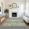 9' X 12' Olive Green And Gray Striped Washable Area Rug With UV Protection