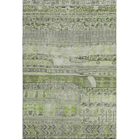 9' X 12' Olive Green And Gray Striped Washable Area Rug With UV Protection