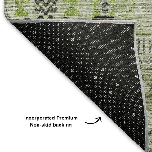 9' X 12' Olive Green And Gray Striped Washable Area Rug With UV Protection
