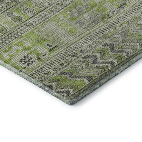 9' X 12' Olive Green And Gray Striped Washable Area Rug With UV Protection