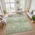 9' X 12' Olive Green And Gray Striped Washable Area Rug With UV Protection