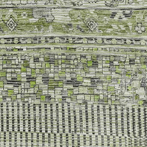 9' X 12' Olive Green And Gray Striped Washable Area Rug With UV Protection